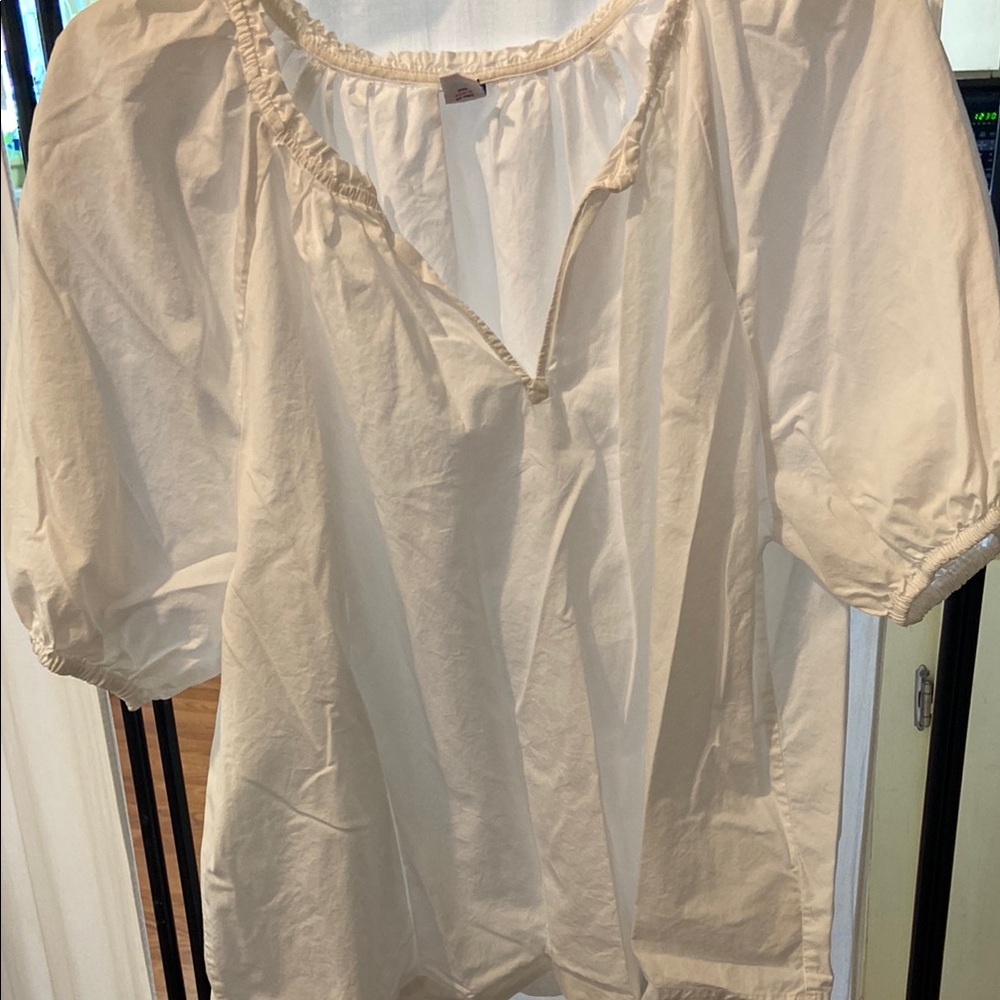 Old Navy Off-White Peasant Blouse with Puff Sleeves